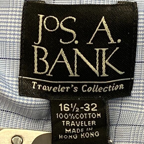 Jos A Bank Shirt Mens 16.5 / 32 Blue Check Travelers Button Up Long Sleeve - Picture 2 of 10